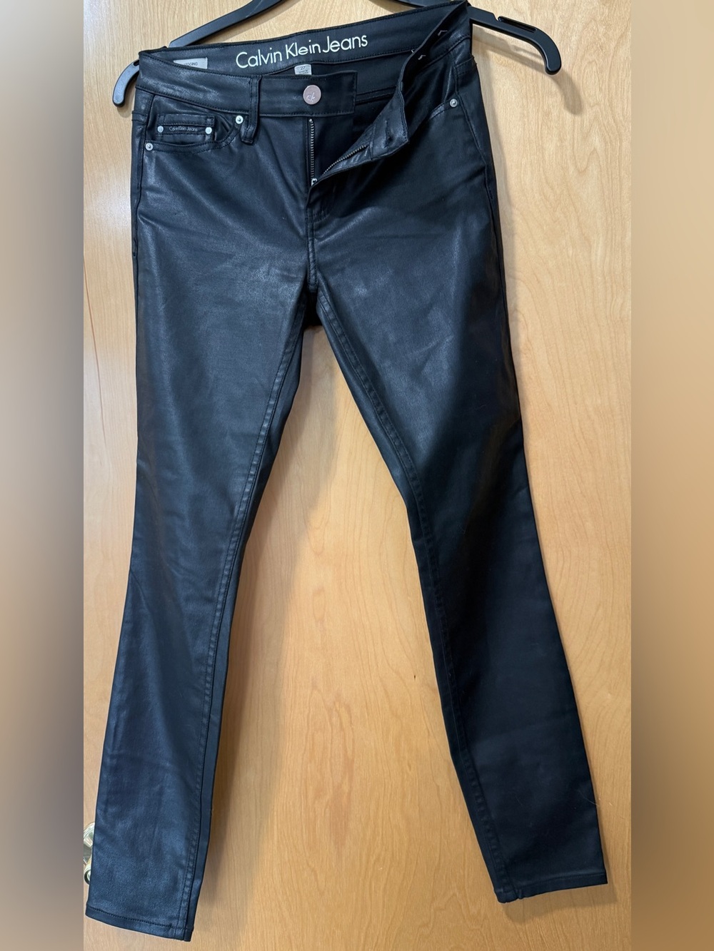 Calvin Klein Jeans Black Coated Skinny Leggings with Logo Button
